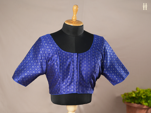 Diamond Design Indigo Blue Semi Banarasi Silk Readymade Blouse