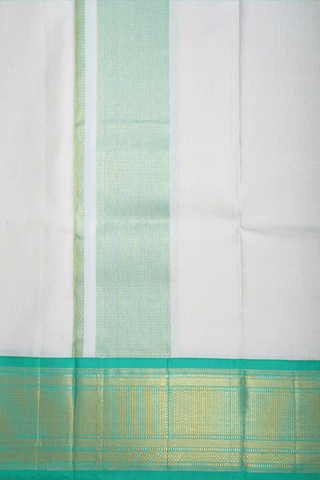 Egg White And Green Silk Dhoti With Shirt Material Set