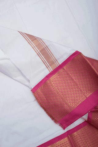 Egg White And Rani Pink Silk Dhoti With Shirt Material Set