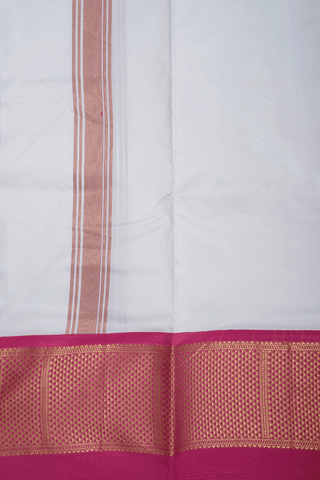 Egg White And Rani Pink Silk Dhoti With Shirt Material Set