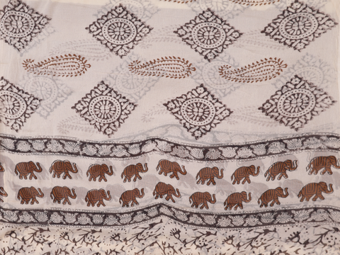 Elephant Printed Beige Cotton Unstitched Salwar Material