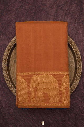 Elephant Zari Border Copper Brown Kanchipuram Silk Saree