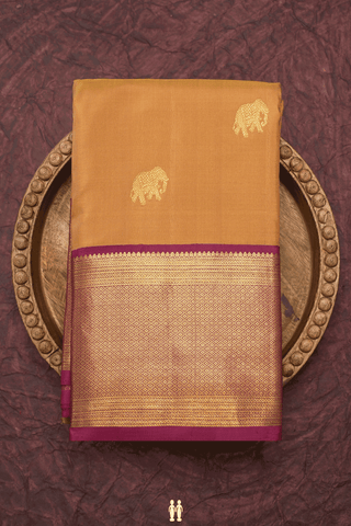 Elephant Zari Motifs Light Brown Kanchipuram Silk Saree