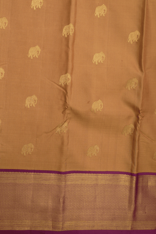 Elephant Zari Motifs Light Brown Kanchipuram Silk Saree