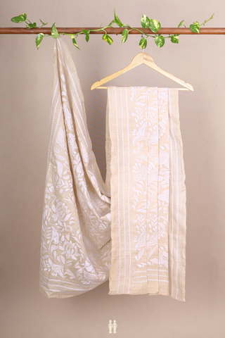 Chikankari Design Beige Tussar Dupatta