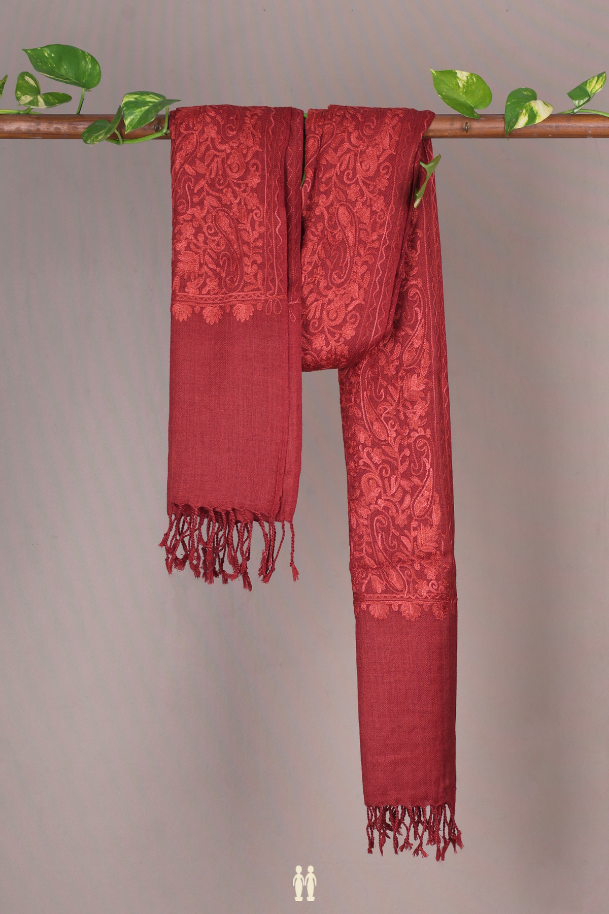 Embroidered Design Brick Red Woolen Shawl