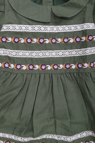 Embroidered Design Chalet Green Cotton Frock