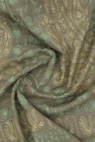 Embroidered Design Green Beige Woolen Shawl