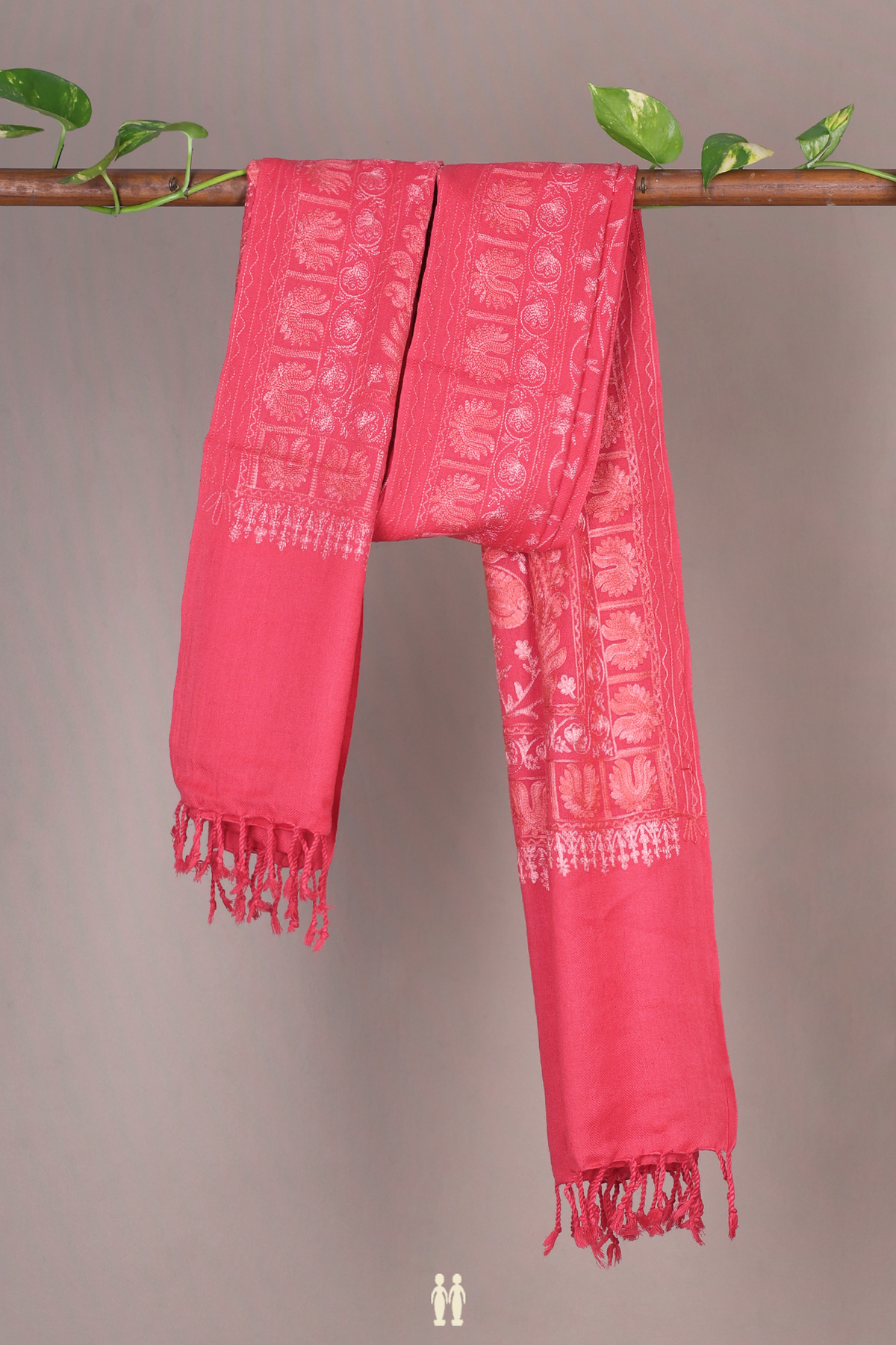 Embroidered Design Hot Pink Woolen Shawl