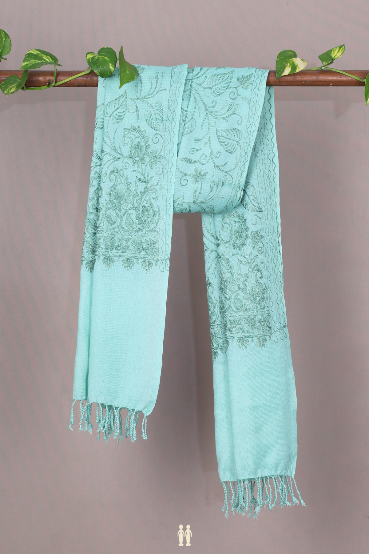 Embroidered Design Mint Green Woolen Shawl