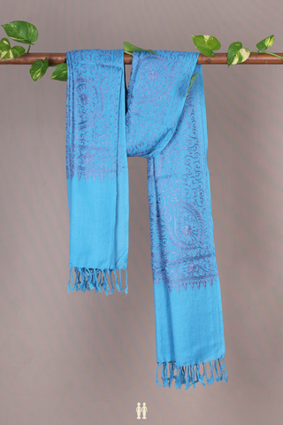 Embroidered Design Sky Blue Woolen Shawl