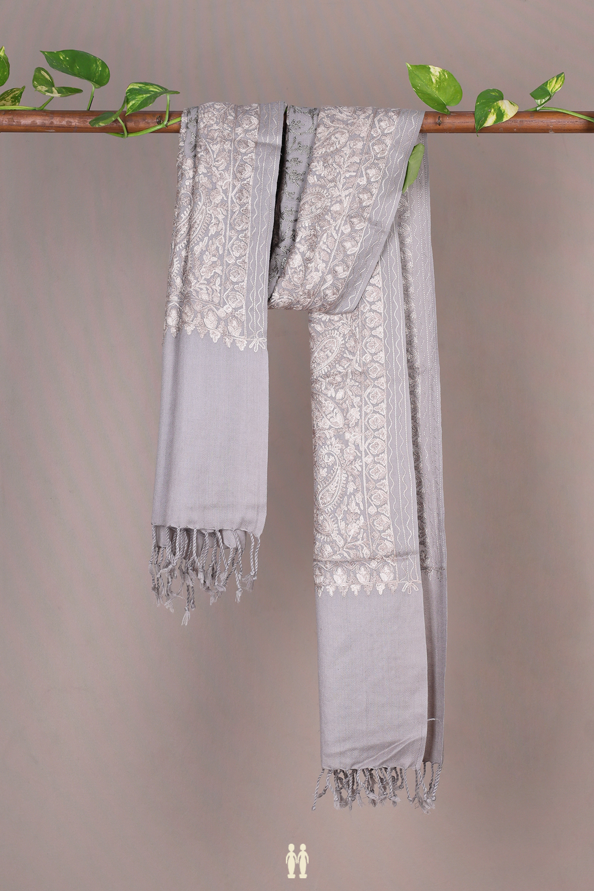 Embroidered Design Taupe Grey Woolen Shawl