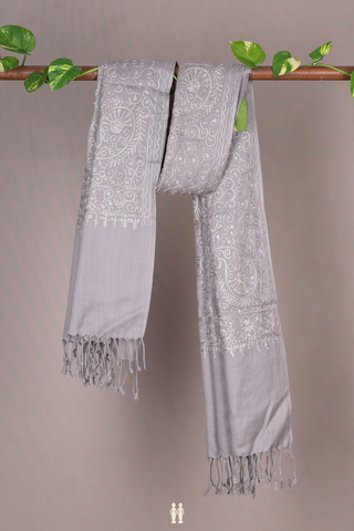 Embroidered Design Taupe Grey Woolen Shawl