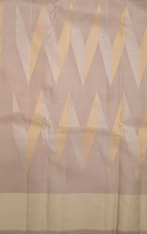 Fancy Chevron Design Ivory Cream Kanchipuram Silk Saree