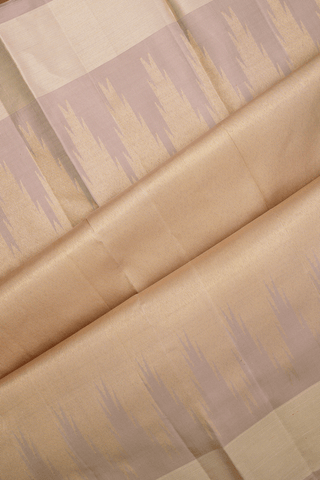 Fancy Chevron Design Ivory Cream Kanchipuram Silk Saree