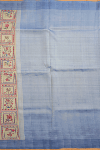 Floral And Tree Printed Design Ivory Kanchipuram Silk Saree