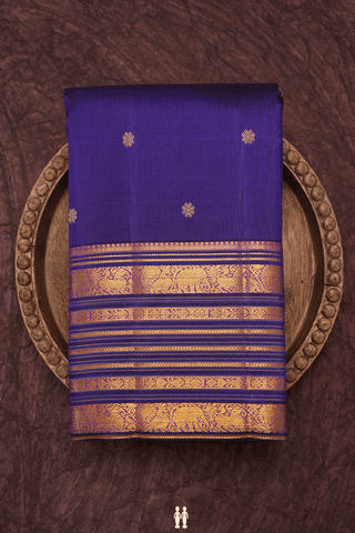 Floral Buttas Navy Blue Kanchipuram Silk Saree