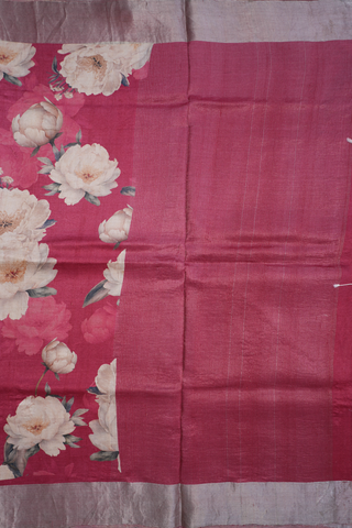 Floral Digital Printed Ruby Red Tussar Silk Saree