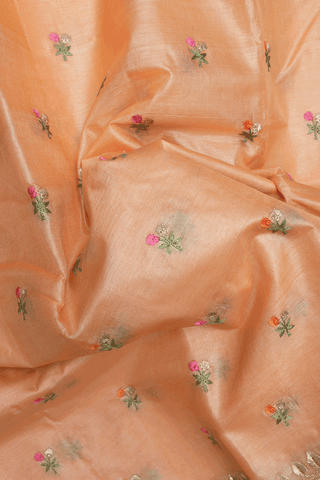 Floral Embroidered Buttas Pastel Orange Tussar Silk Saree