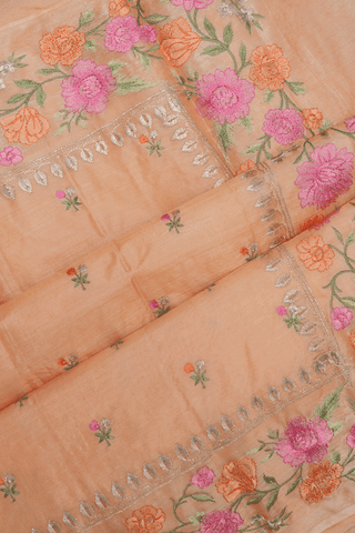 Floral Embroidered Buttas Pastel Orange Tussar Silk Saree