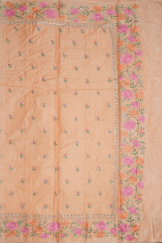 Floral Embroidered Buttas Pastel Orange Tussar Silk Saree