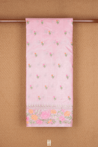 Floral Embroidered Buttas Pastel Pink Tussar Silk Saree