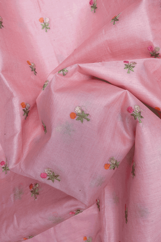 Floral Embroidered Buttas Pastel Pink Tussar Silk Saree