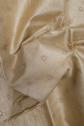 Floral Embroidered Buttis Beige Tussar Silk Saree