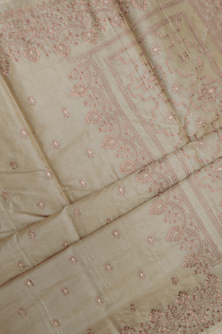 Floral Embroidered Buttis Beige Tussar Silk Saree