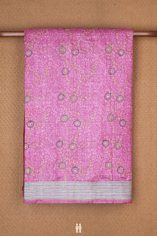 Floral Embroidered Design Pink Tussar Silk Saree