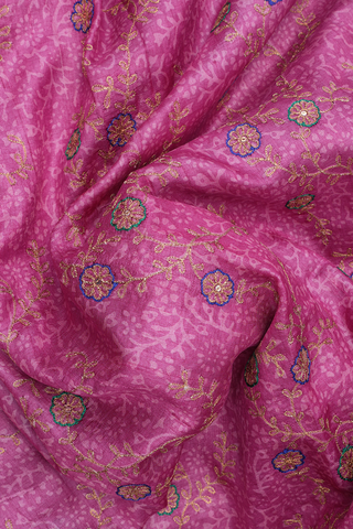 Floral Embroidered Design Pink Tussar Silk Saree