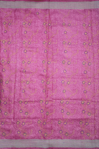 Floral Embroidered Design Pink Tussar Silk Saree