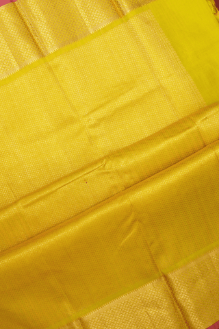 Floral Hand Painted Design Yellow Kanchipuram Silk Saree