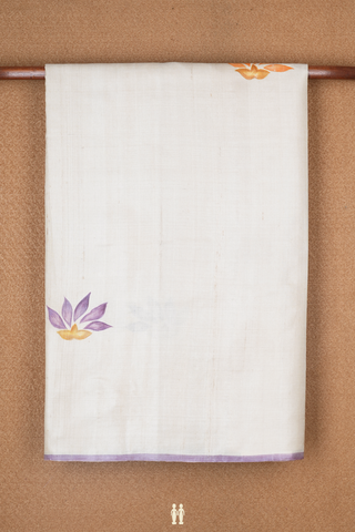 Floral Printed Design Beige Tussar Silk Saree