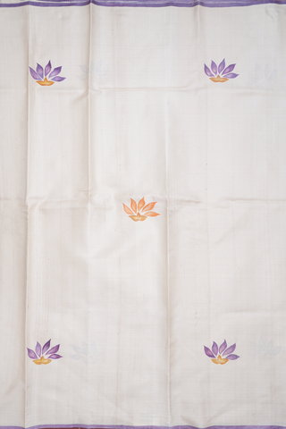 Floral Printed Design Beige Tussar Silk Saree