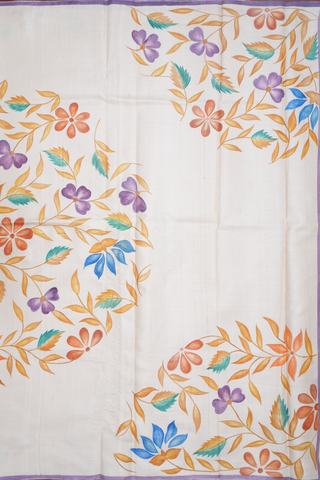 Floral Printed Design Beige Tussar Silk Saree