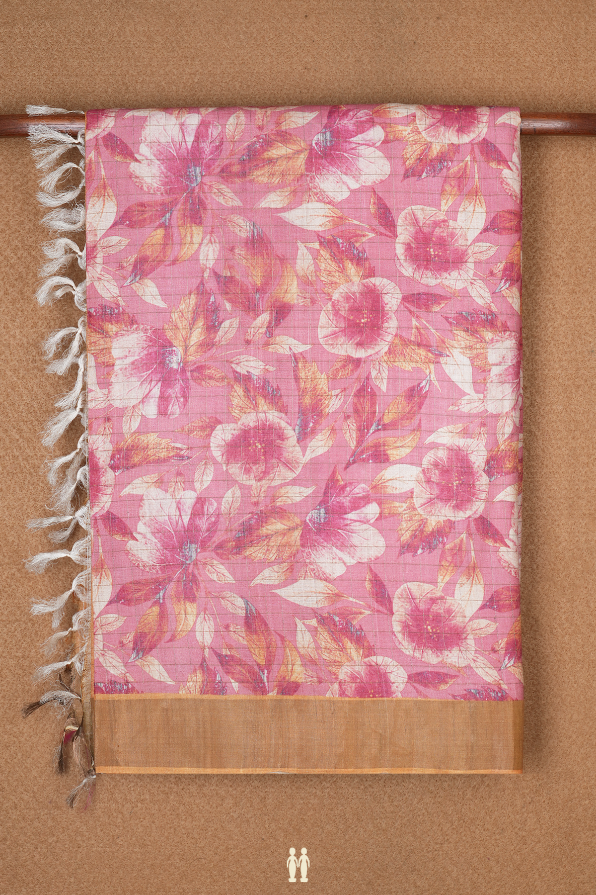 Floral Printed Design Blush Pink Tussar Silk Saree