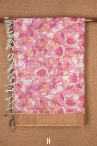 Floral Printed Design Blush Pink Tussar Silk Saree