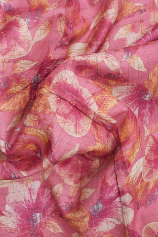 Floral Printed Design Blush Pink Tussar Silk Saree