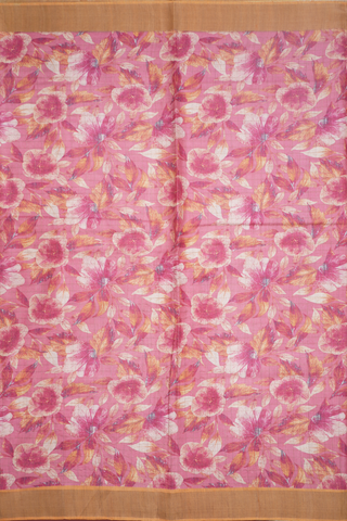 Floral Printed Design Blush Pink Tussar Silk Saree