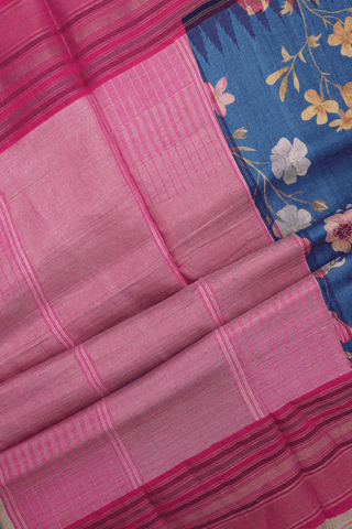 Floral Printed Design Capri Blue Tussar Silk Saree