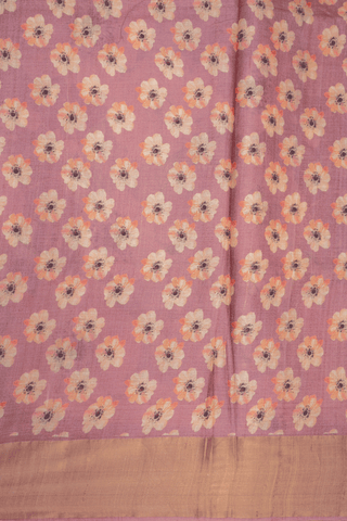 Floral Printed Design Mauve Pink Tussar Silk Saree