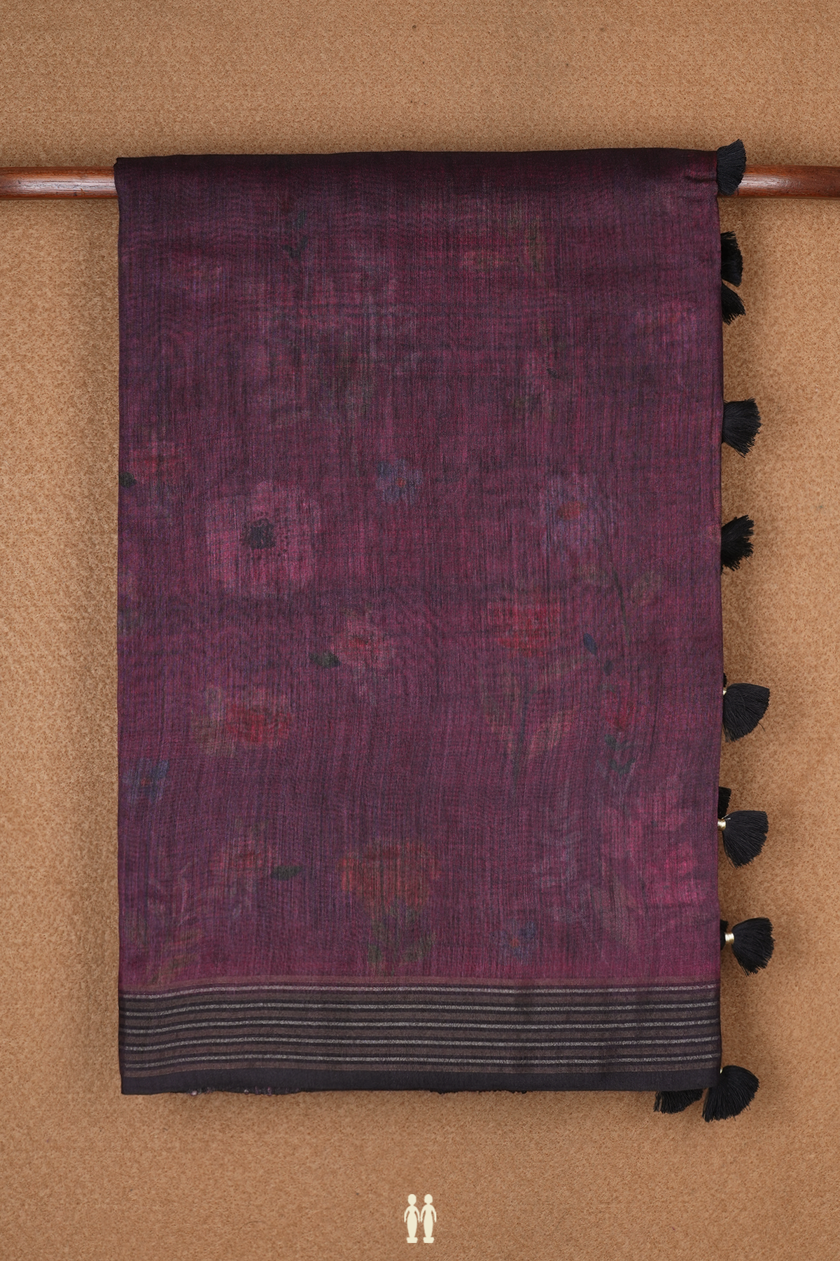 Floral Printed Design Plum Purple Tussar Silk Saree