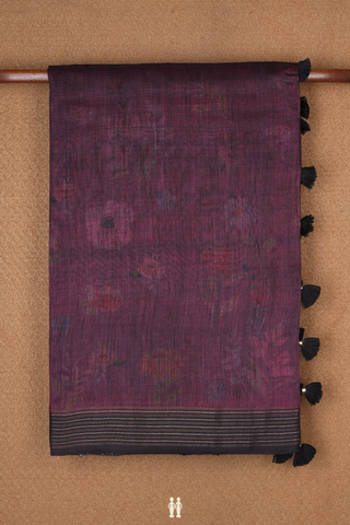 Floral Printed Design Plum Purple Tussar Silk Saree