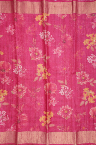 Floral Printed Design Punch Pink Tussar Silk Saree