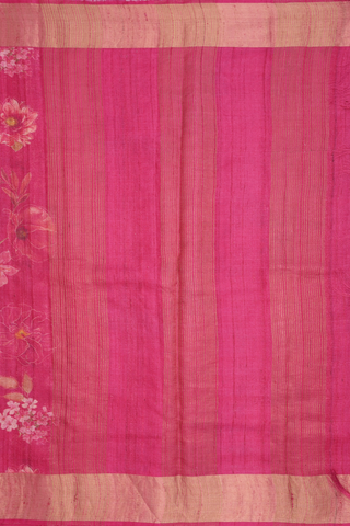 Floral Printed Design Punch Pink Tussar Silk Saree