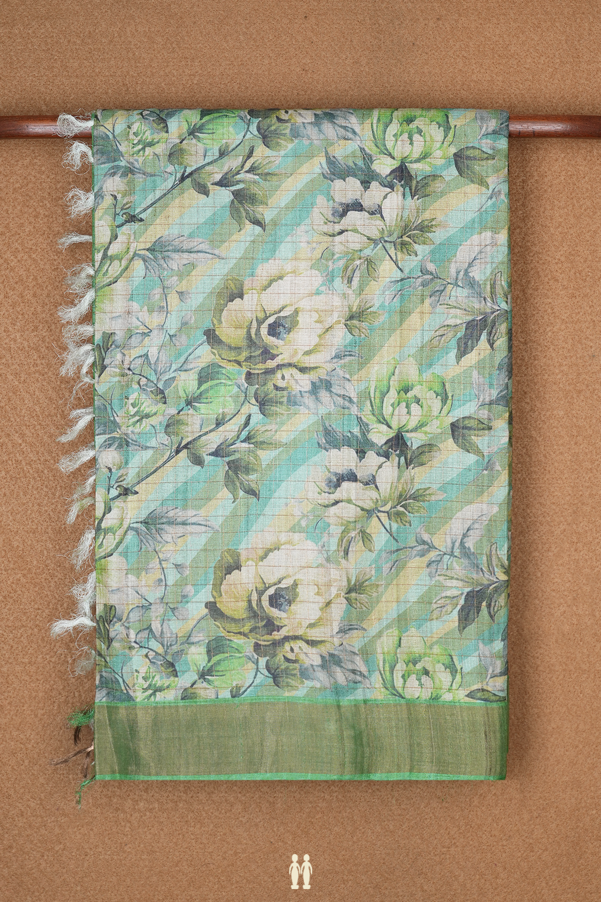 Floral Printed Design Shades Of Green Tussar Silk Saree