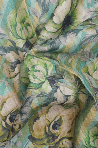 Floral Printed Design Shades Of Green Tussar Silk Saree