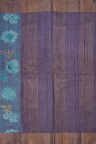 Floral Printed Design Steel Blue Tussar Silk Saree