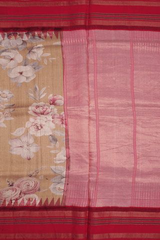 Allover Floral Printed Design Tan Tussar Silk Saree